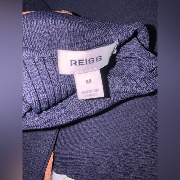 NEW REISS Ella Color Blocked Knitted Belted Midi Navy/Caramel Dress sz M - Picture 5 of 7